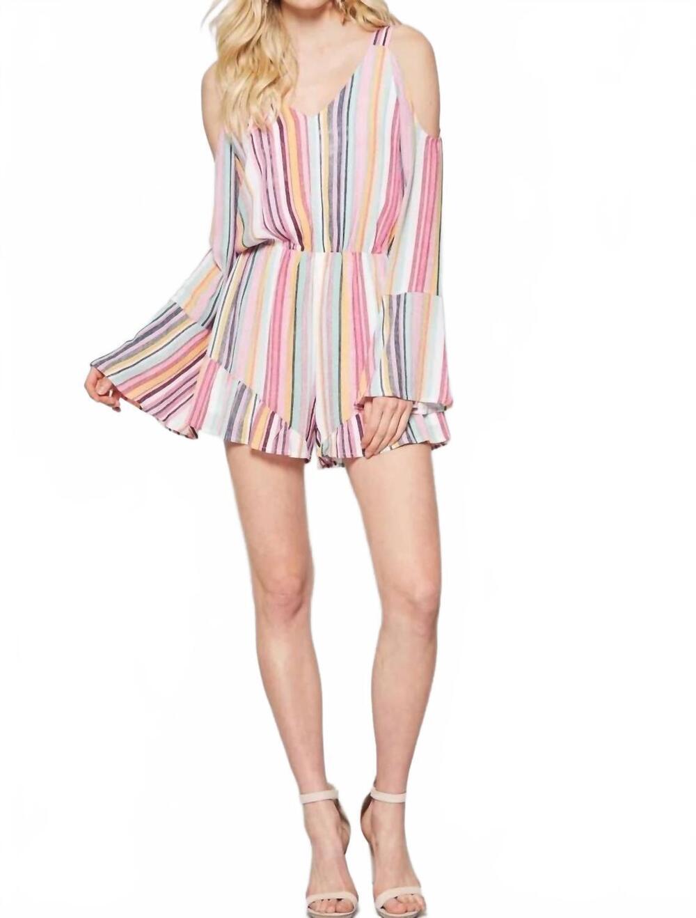 NEW ANDREE BY UNIT sunset stripe cold shoulder romper in multicolor